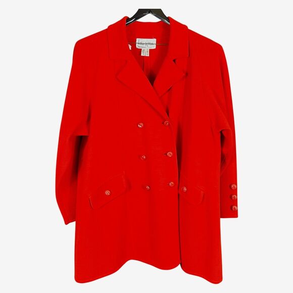 Arthur Kohler Red Double-Breasted wool Blazer Sweater Coat  12 Tricoville VTG - Picture 1 of 7